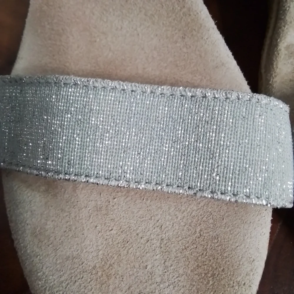 Charleston Shoe Co. Cooper Silver Metallic/Tan/Linen Espadrille Wedge Sandal - 7